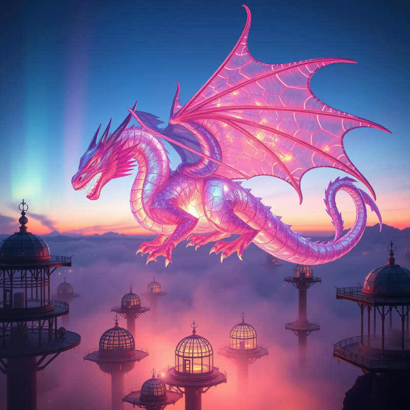 Crystalline Dragon with Iridescent Scales Pulses with I...