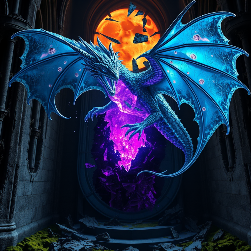 Crystalline Dragon with Iridescent Scales Shatters a St...
