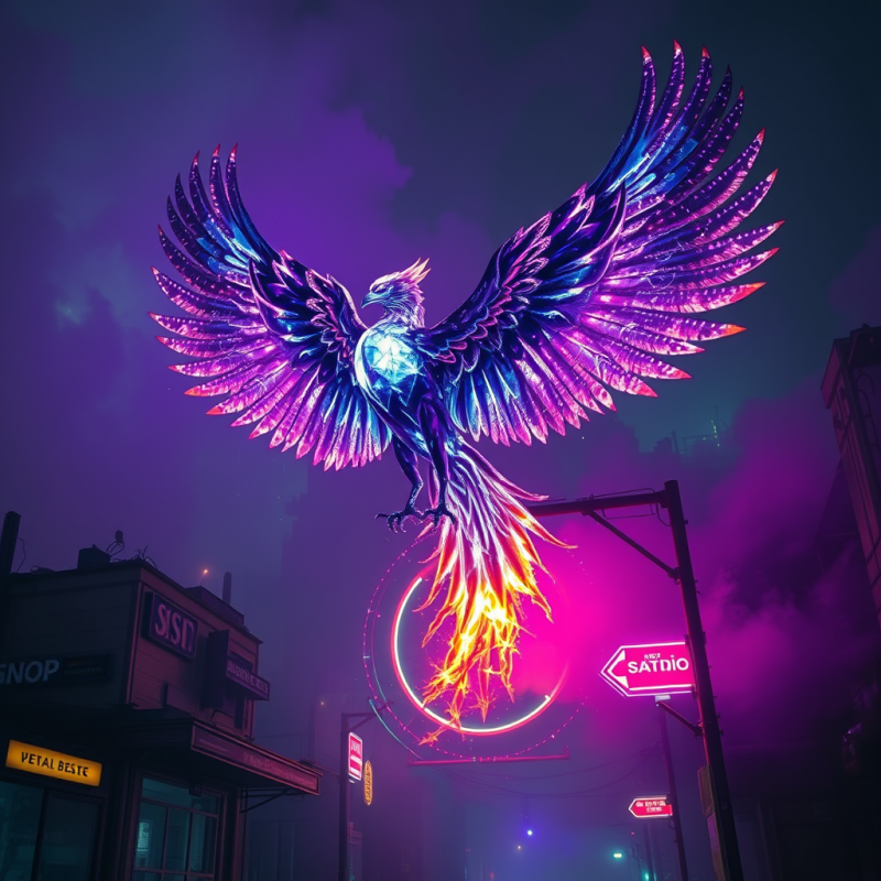 Crystalline Phoenix with Obsidian Feathers and Plasma-v...