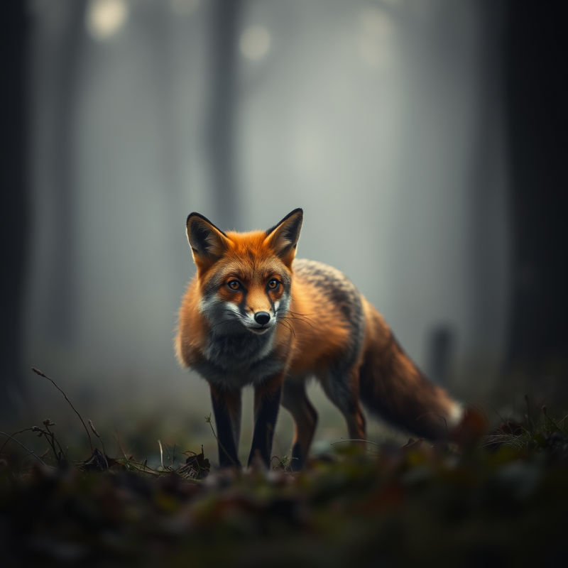 Curious Fox in Misty Forest Clearing