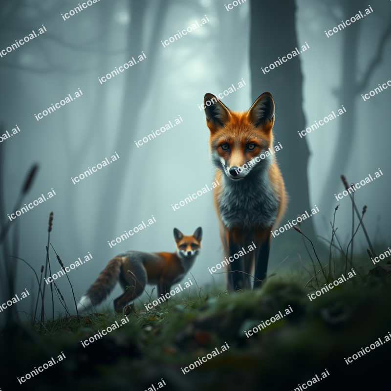 Curious Fox In Misty Forest Clearing