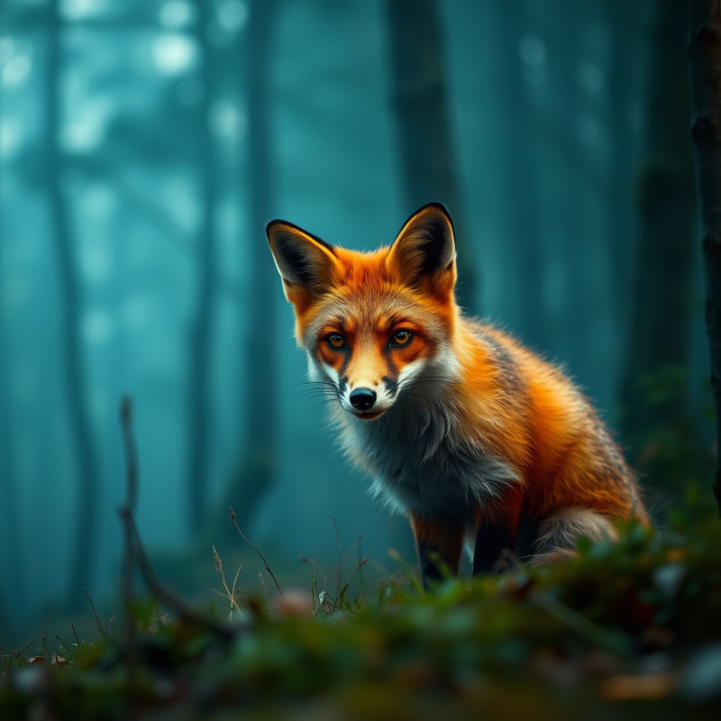 Curious Fox in Misty Forest Clearing