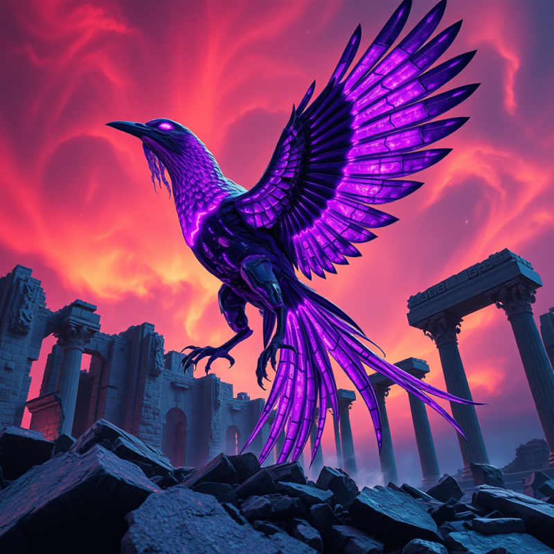 Cybernetic Phoenix with Chrome Feathers and Bio-lumines...