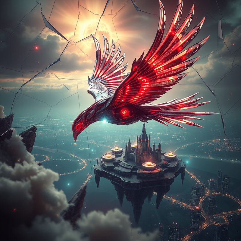 Cybernetic Phoenix with Chrome-plated Feathers and Glow...