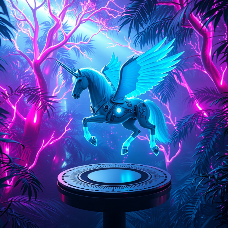 Cybernetic Unicorn with Glowing Blue Crystalline Hooves...