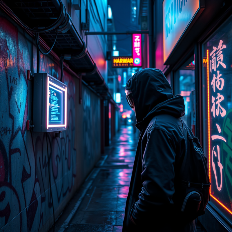 Cyberpunk-drenched Midnight Alley Where a Lone Hacker I...