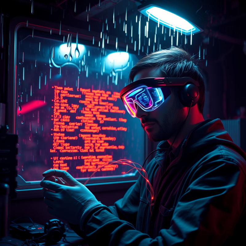 Cyberpunk Engineer in a Neon-drenched Underground Lab