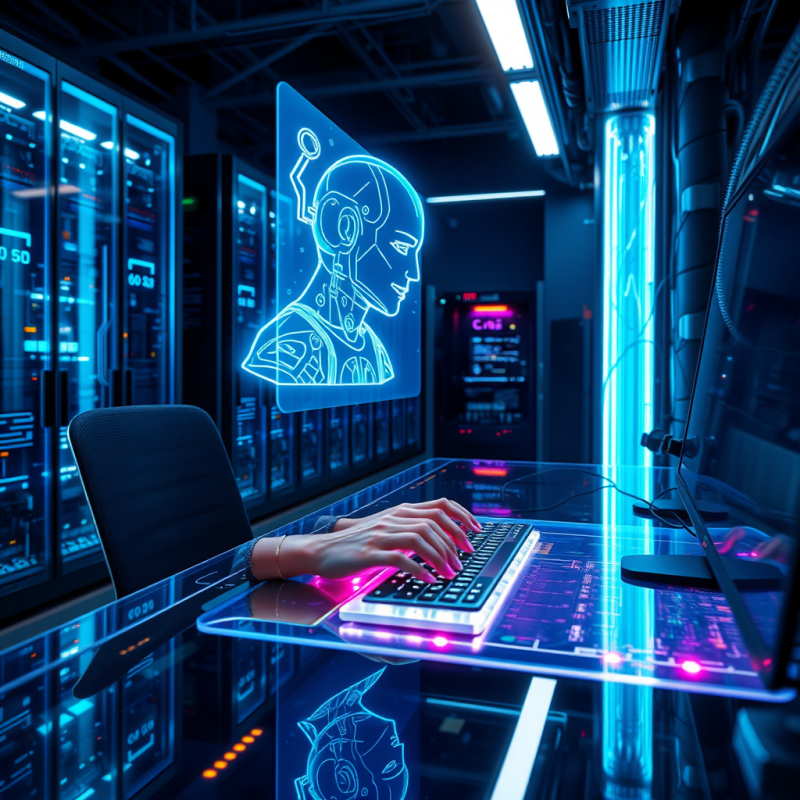 Cyberpunk-lit Tech Lab at Night