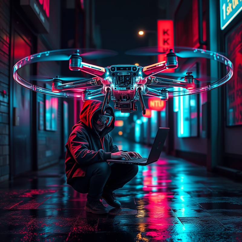 Cyberpunk Neon-lit Alley at Night Where a Translucent H...