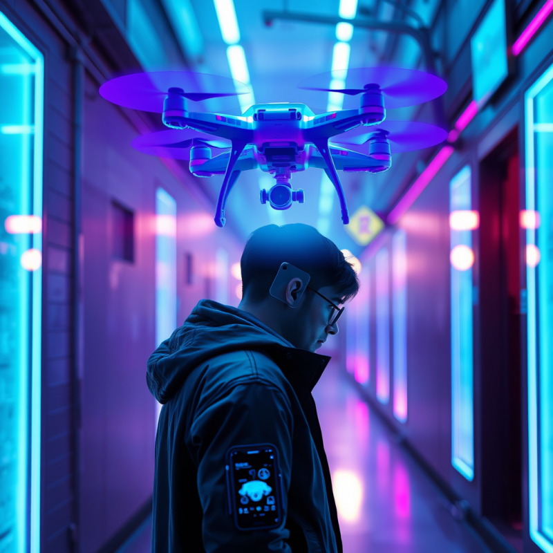 Cyberpunk Neon-lit Alley Where a Translucent Holographi...
