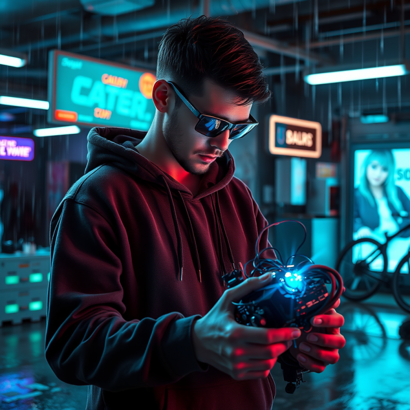 Cyberpunk Neon-lit Garage at Midnight