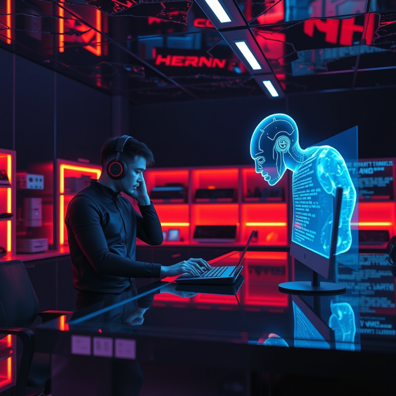Cyberpunk Neon-lit Lab Where a Translucent Holographic ...