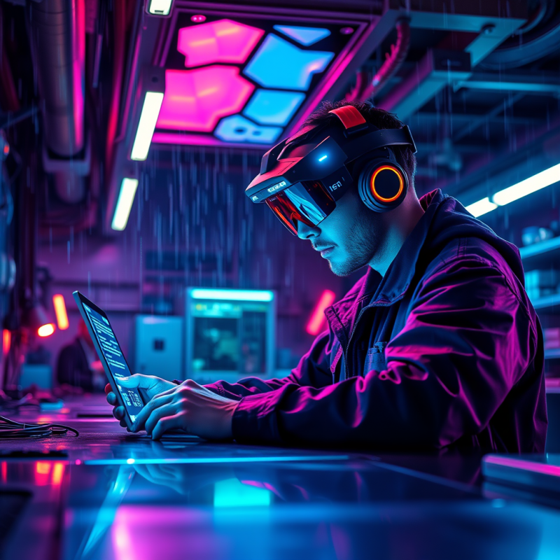 Cyberpunk-style Engineer in a Neon-drenched Underground...