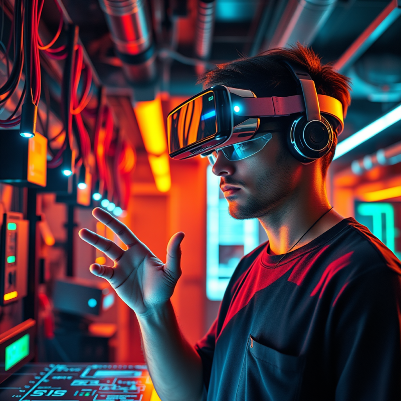 Cyberpunk-style Tech Worker in a Neon-drenched Undergro...