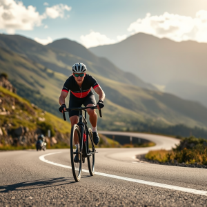 Cyclist On Mountain Road Scenic Adventure Cycling