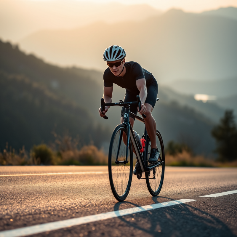Cyclist Racing on Mountain Road with Scenic Backdrop