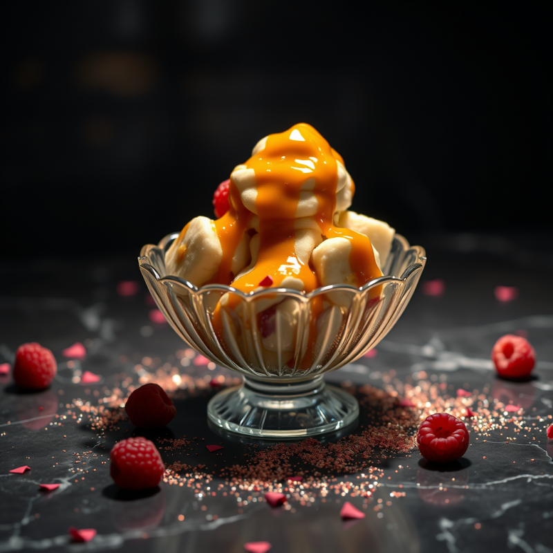 Decadent Ice Cream Sundae Topped with Caramel Sauce