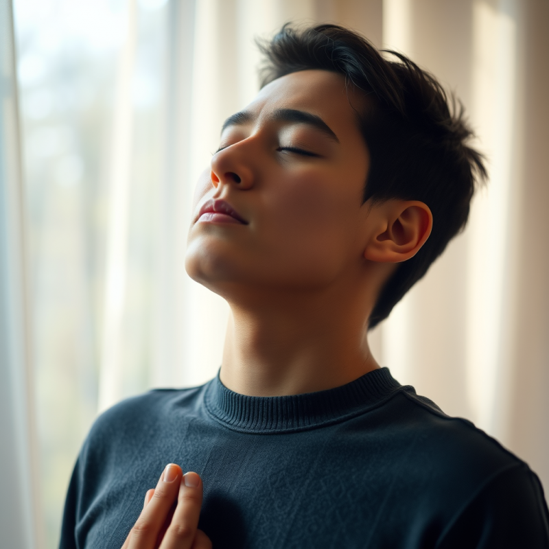 Deep Breathing Exercise Person with Eyes Closed Peaceful