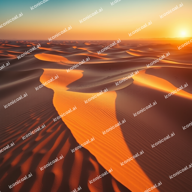 Desert Sand Dunes With Dramatic Shadows Golden Hour