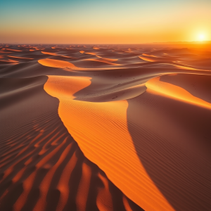Desert Sand Dunes With Dramatic Shadows Golden Hour