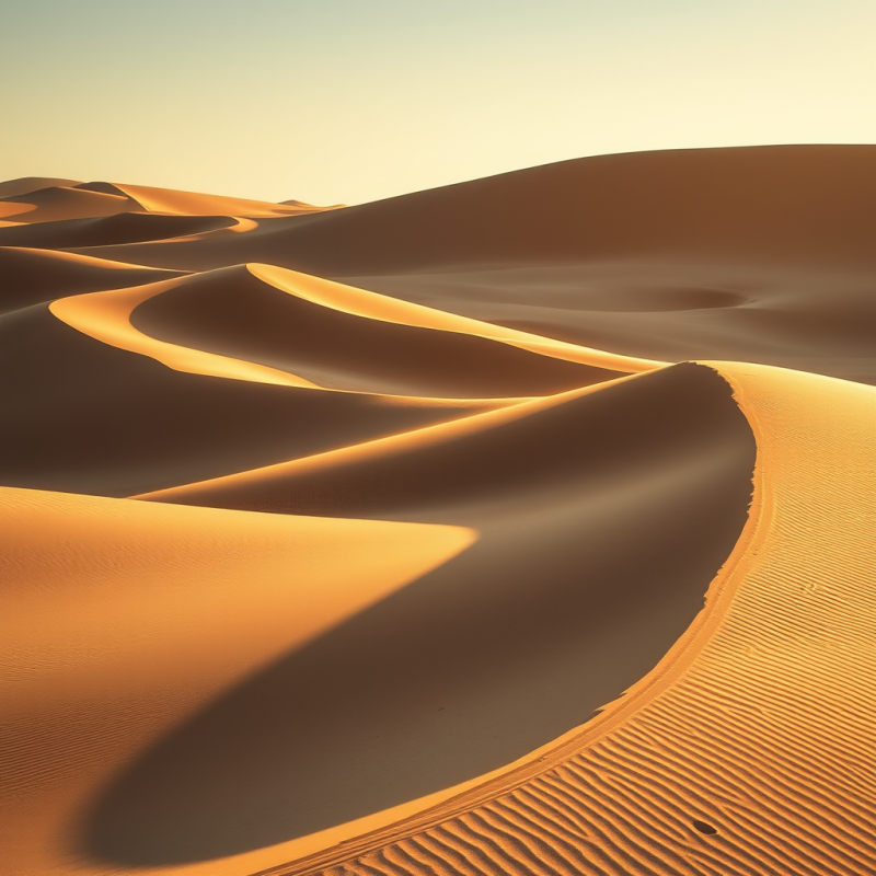 Desert Sand Dunes with Dramatic Shadows Golden Hour