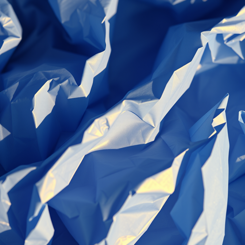Detailed Close-up of Crumpled Blue Paper with Soft