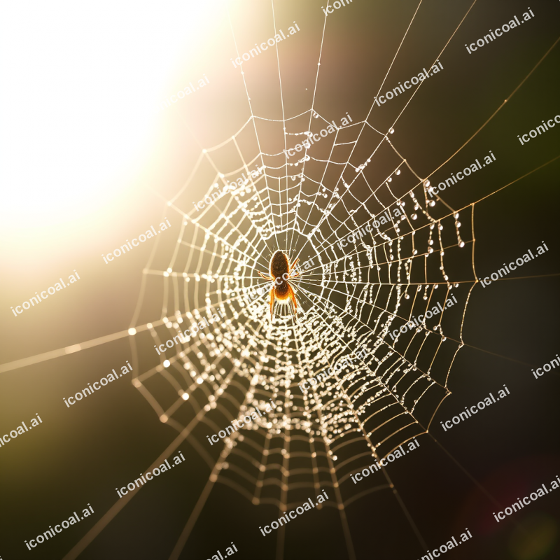 Dew-covered Spider Silk Catching Morning Sunlight