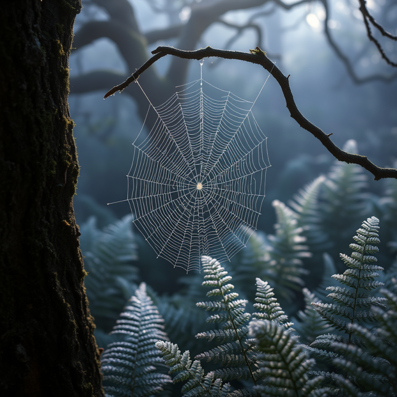 Dew-covered Spiderweb Glistens Like Shattered Diamond U...