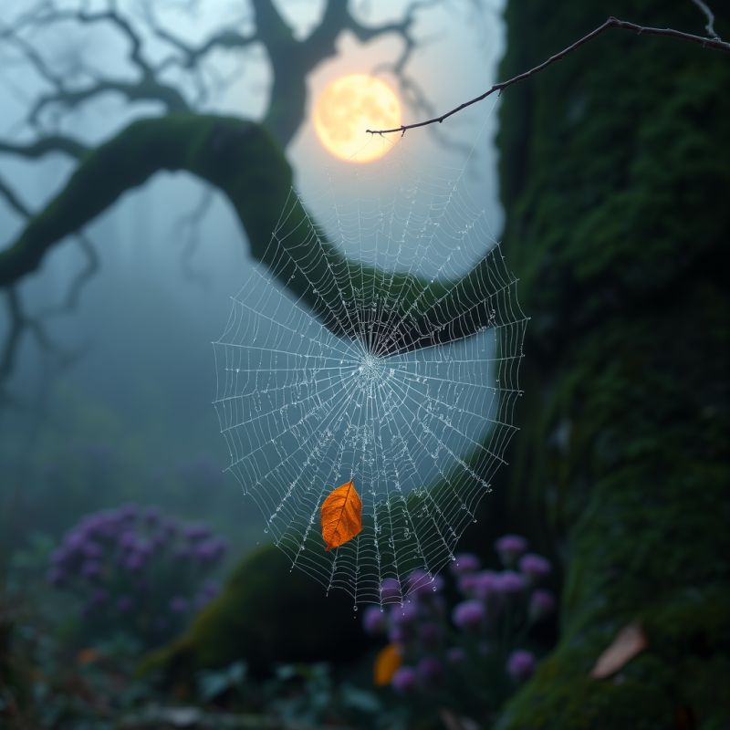 Dew-drenched Spiderweb Glistens Like Shattered Silver U...