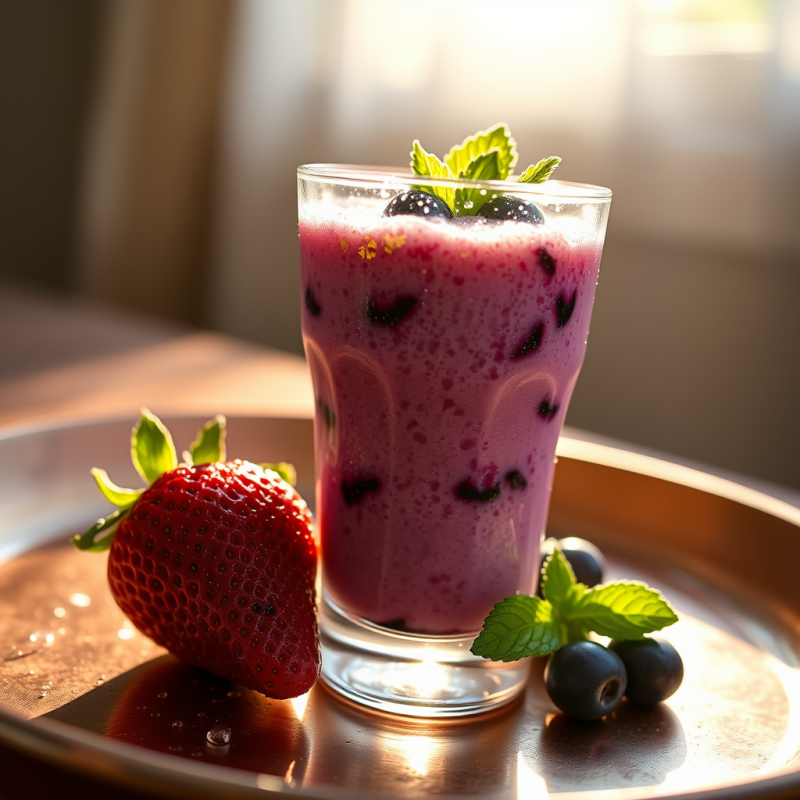 Dew-kissed Blueberry Ripple Smoothie in a Frosted Glass