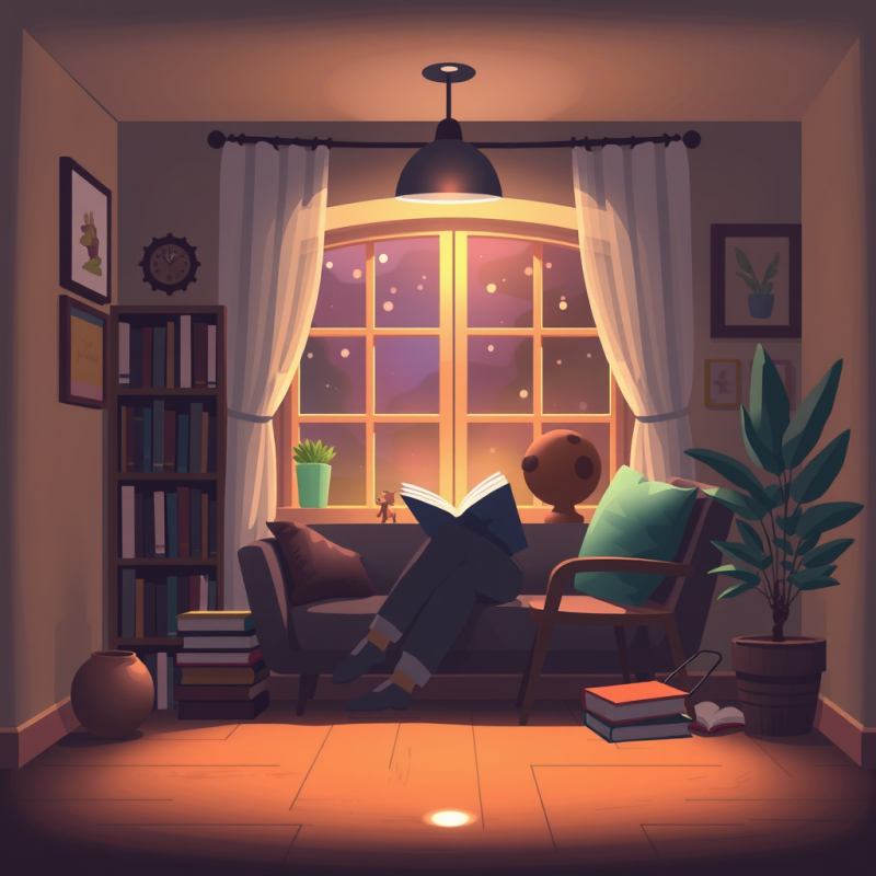 Digital Illustration of Cozy Reading Nook Scene