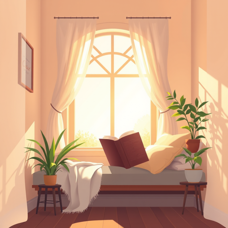 Digital Illustration of Cozy Reading Nook Scene