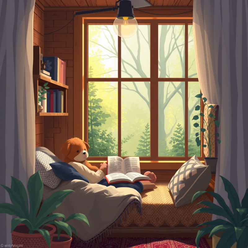 Digital Illustration of Cozy Reading Nook Scene
