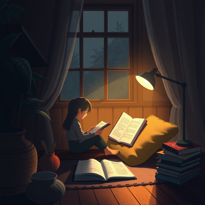 Digital Illustration of Cozy Reading Nook Scene