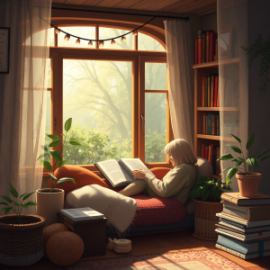 Digital Illustration Of Cozy Reading Nook Scene