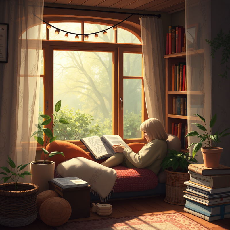 Digital Illustration of Cozy Reading Nook Scene