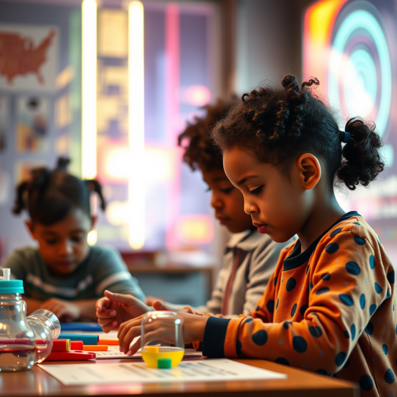 Diverse Children Engaged in Hands-on Stem Activity Classroom