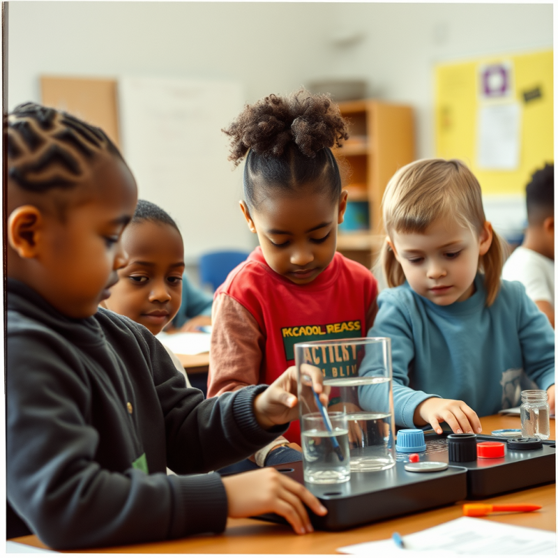 Diverse Children Engaged in Hands-on Stem Activity Classroom