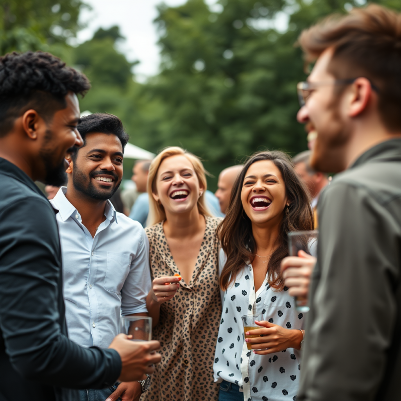 Diverse Group of Friends Laughing Together Outdoor Gathering