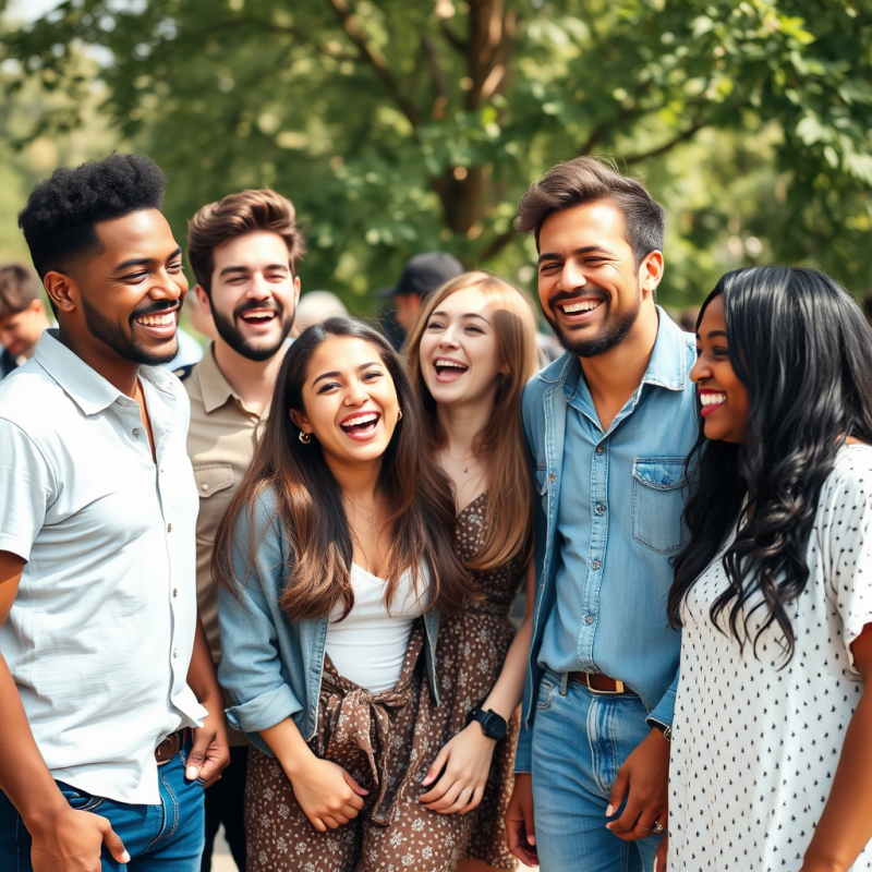 Diverse Group of Friends Laughing Together Outdoor Gathering