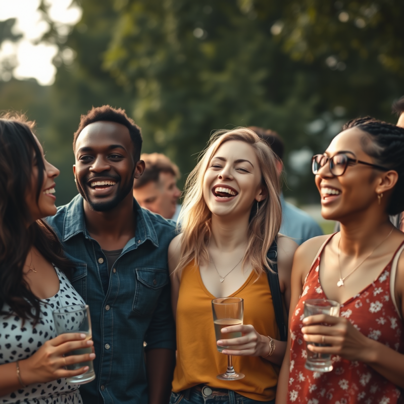 Diverse Group of Friends Laughing Together Outdoor Gathering