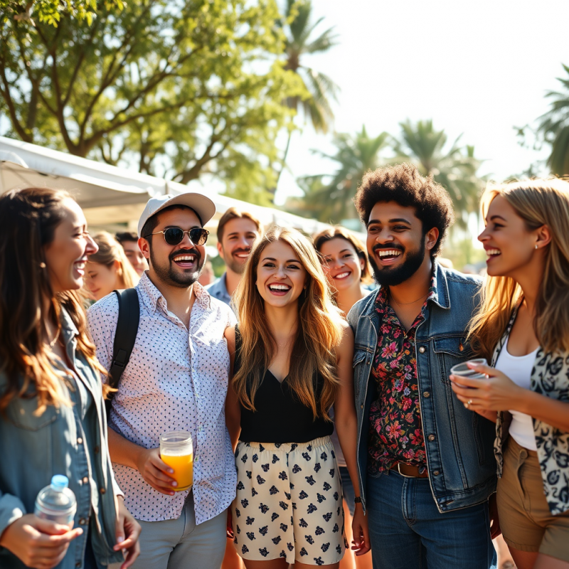 Diverse Group of Friends Laughing Together Outdoor Gathering