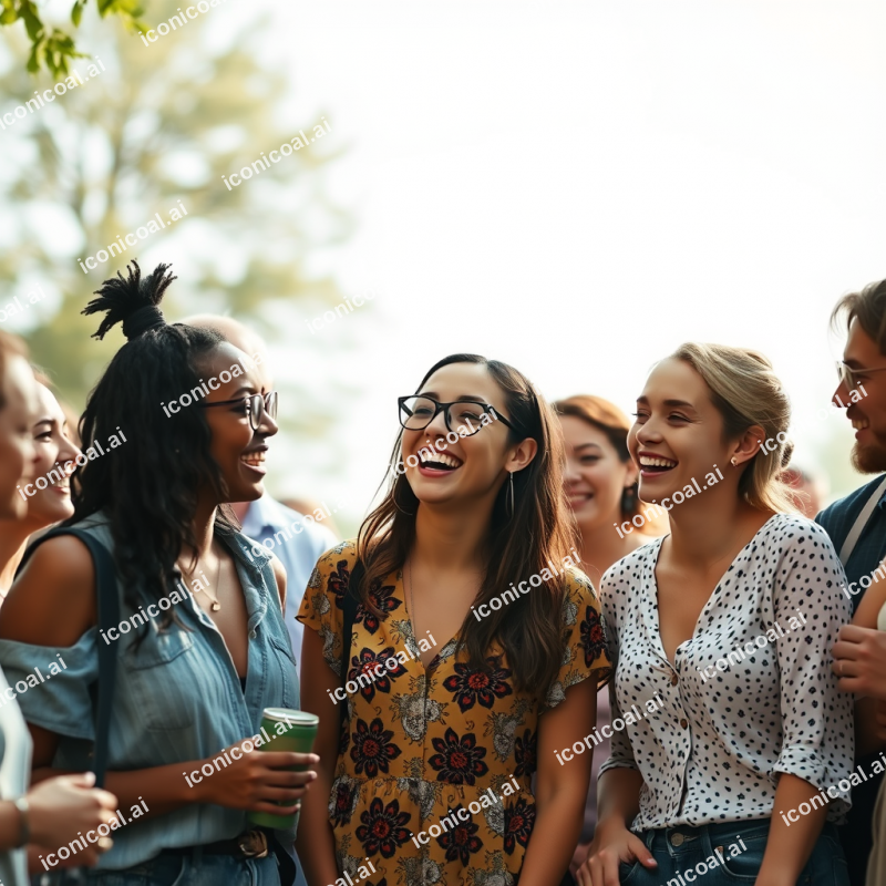 Diverse Group Of Friends Laughing Together Outdoor Gathering