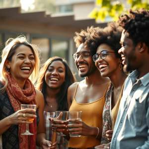 Diverse Group Of Friends Laughing Together Outdoor Gathering
