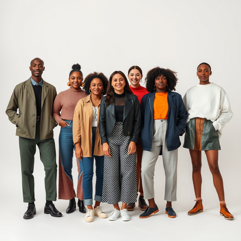 Diverse Group of Seven People in Stylish, Colorful