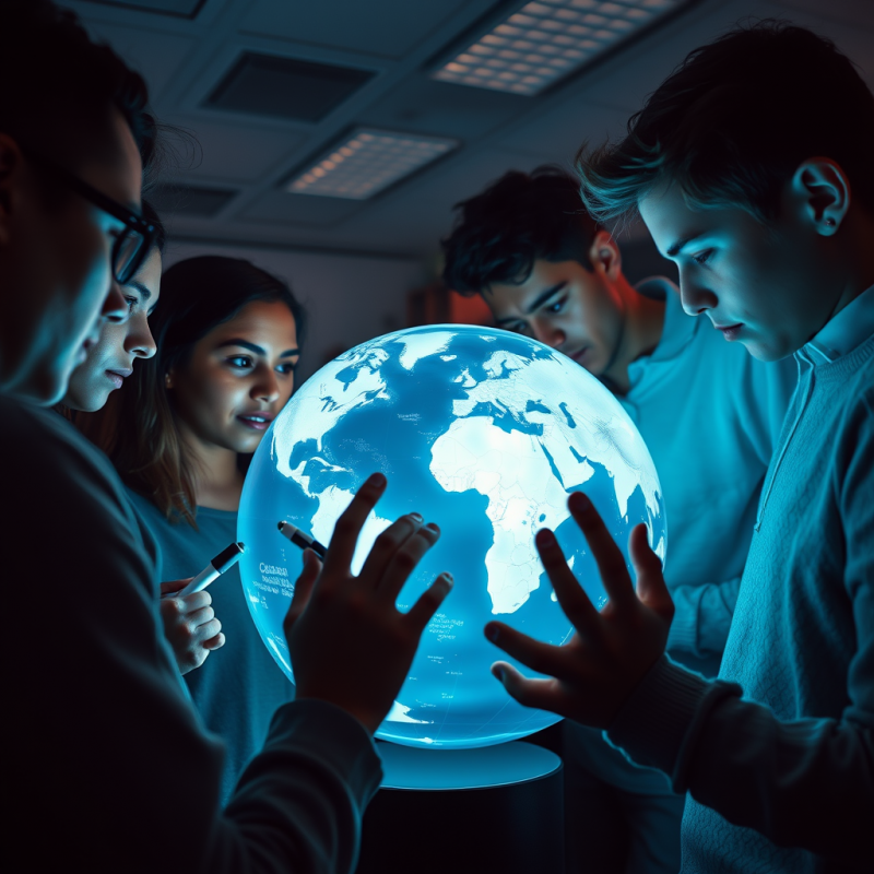 Diverse Group of Students Huddled Around a Transparent