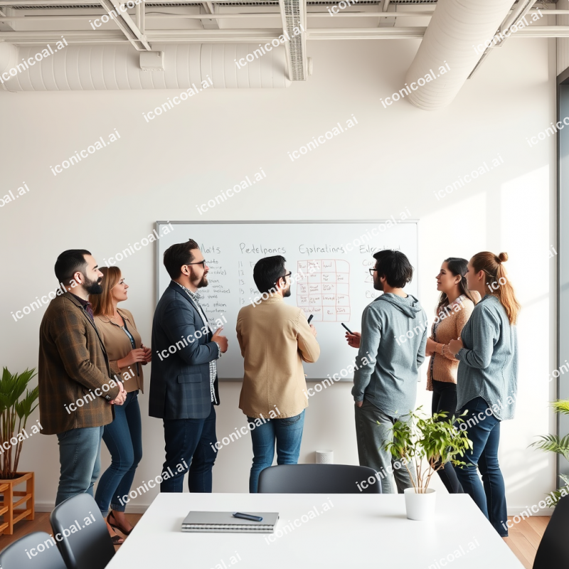 Diverse Team Collaborating At Whiteboard In Modern Bright...