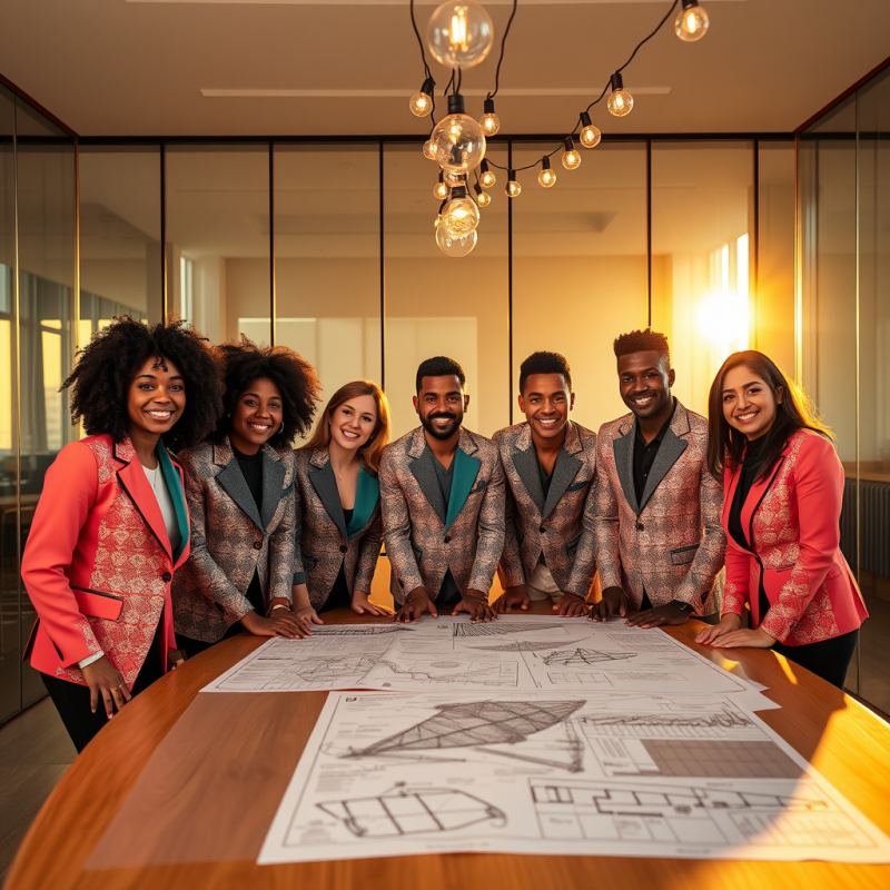 Diverse Team of 5 Entrepreneurs in a Minimalist Co-work...