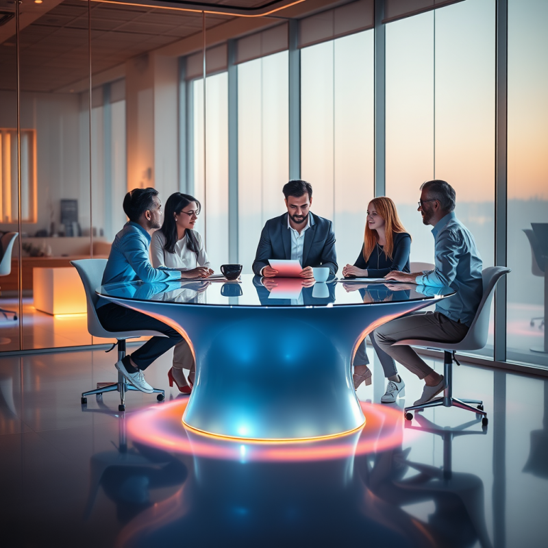 Diverse Team of 5 Professionals Huddled Around a Glowin...