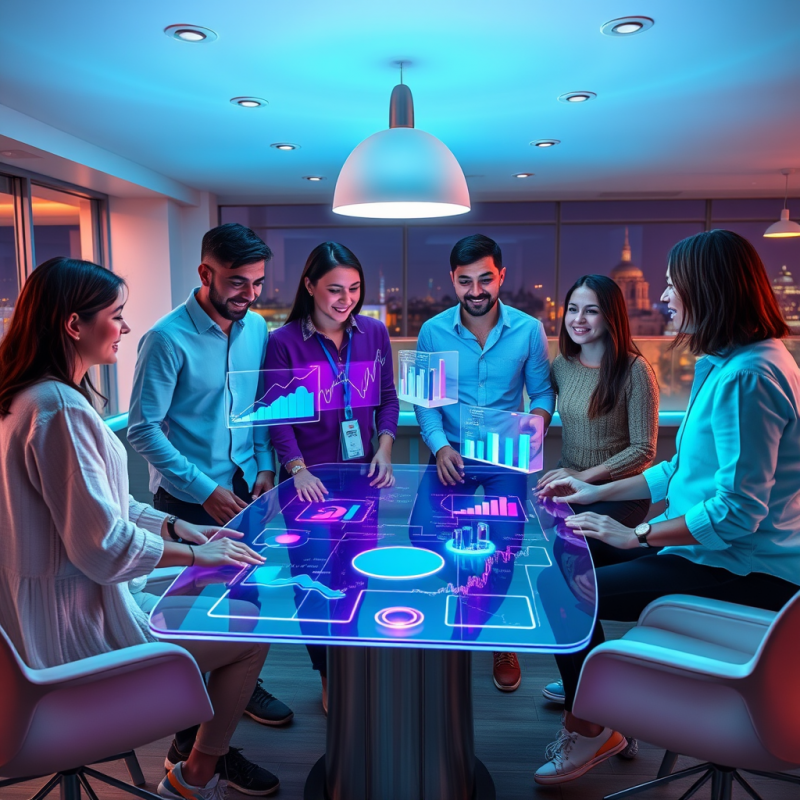 Diverse Team of Five Young Entrepreneurs Huddled Around...